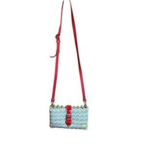 Nahui Ollin Barcode Crossbody with Red Accent Strap and Buckle NWOT